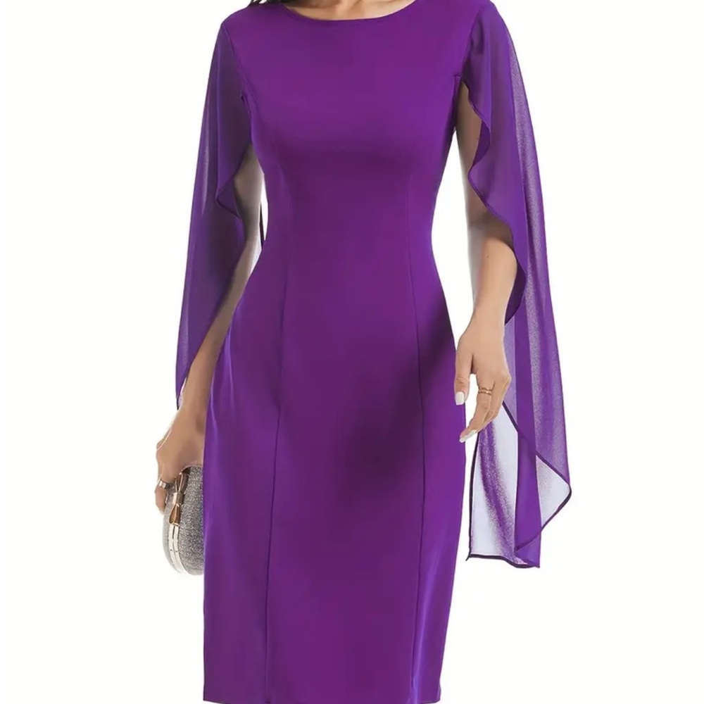 Elegant Purple Cape Sleeve Dress
